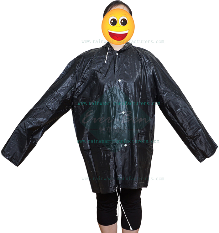 PVC black raincoat-cycling jacket-China black PVC plastic macs adults